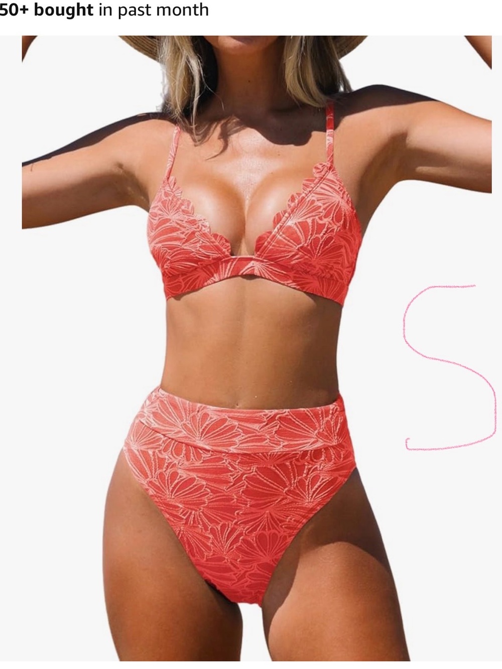 Cupshe Coral Floral High-Waist Bikini Set